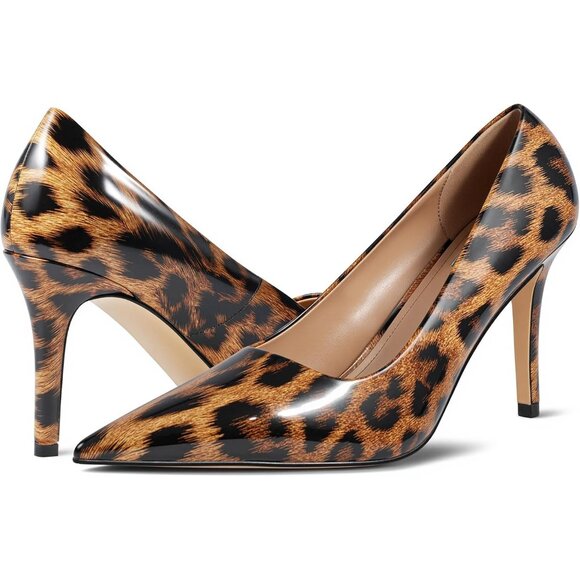 Women Leopard Pointed Toe Slip-on Closed Toe 3 Inch Stiletto Pumps High Heels - Picture 1 of 7
